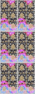 Altın çiçekli, pürüzsüz desen. Damask arkaplanı. Barok tarzında altın çiçekli süs. Gri renklerdeki altın element.