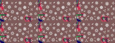 Kahverengi ve nötr renklerde çiçekler. Raster illüstrasyonunda çiçek deseni çizimi.