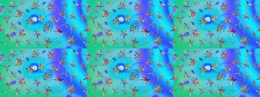 El çizimi. Raster illüstrasyonu. Çiçekli, yapraklı, çiçek desenli çizim..