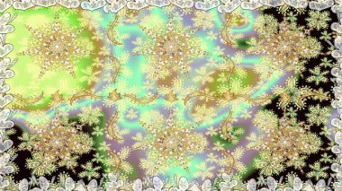 Kusursuz raster arka plan. Duvar kâğıdı barok, İspanyol kumaşı. Şık bir grafik desen. Çiçek deseni. Tarafsız renklerdeki altın elementler.