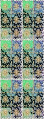 Altın çiçekli, pürüzsüz desen. Damask arkaplanı. Barok tarzında altın çiçekli süs. Gri renklerdeki altın element.