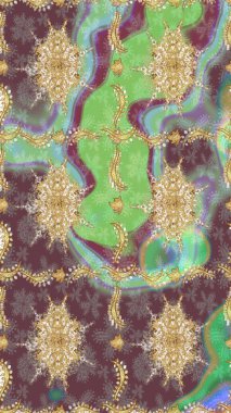 Barok tarzında eskiz oryantal süsü. Raster geleneksel altın çizim deseni kahverengi renkler üzerine.