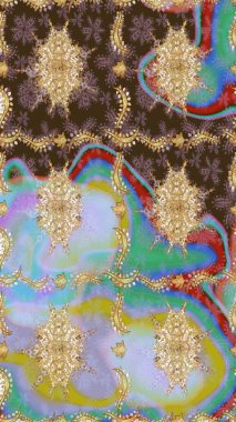 Raster geleneksel oryantasyon süsü. Kahverengi renklerde altın desenler ve altın elementler. Klasik altın deseni çiz.