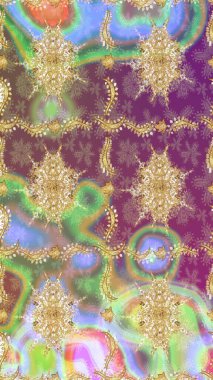 Doğum günü kartı, davetiye ya da afiş için iyidir. Tarafsız renklerde altın. Dekoratif simetri arabesk. Raster illüstrasyonu. Ortaçağ çiçek desenini çiz..