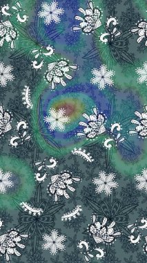 Mavi ve yeşil renklerde. Güzel kumaş deseni. Raster illüstrasyonu. Raster illüstrasyonunda çiçek deseni çizimi.