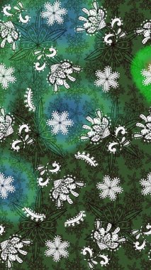 Moda baskıları için zarif bir şablon. Modern çiçek arkaplanı. Parlak renkli çiçekleri ve yeşil ve gri renkte yaprakları olan harika bir çiçek deseni. Halk stili.