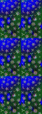 Klasik taslak çizimi. Raster Yumuşak kumaş deseni. Raster çiçek izi. Çiçek mavisi ve yeşil çizim deseni.