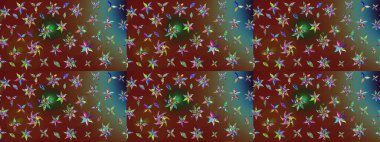 Parlak renkli çiçekleri ve kahverengi ve kırmızı renkte yaprakları olan harika bir çiçek deseni. Moda baskıları için zarif bir şablon. Modern çiçek arkaplanı. Halk stili.