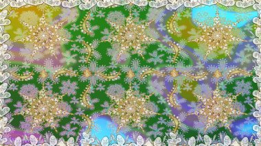 Altın elementlerle nötr renklerde altın desen. Çiçek kiremitleri. Kusursuz desenli oryantal süs. İslam tasarımı. Raster altın tekstil baskısı.