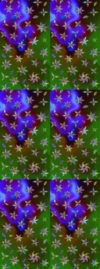 Raster illüstrasyonundaki çiçek desenli çizim. Yeşil ve kahverengi renkte çiçekler.