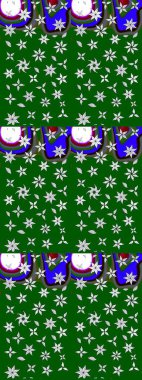 Raster illüstrasyonundaki çiçek desenli çizim. Yeşil ve nötr renkte çiçekler.