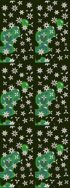 Gri ve yeşil renkli çiçekler. Raster illüstrasyonundaki çiçek desenli çizim. Renkli Yaz Temalı eskiz kalıbı. Düz Çiçek Elementleri Tasarımı.