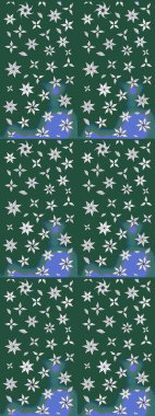 Raster deseni. Raster illüstrasyonu. Yumuşak, yeşil ve nötr renklerde bahar çiçekleri. Patlayan çiçekler soyut yerleştirilmiş.