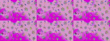 Nötr ve morumsu renklerde manzaralı çiçek deseni. Çiçek kompozisyonu, el boyası, hassas şablon. Üst manzara, yumuşak stil. Sevgililer günü ve tebrik kartı konsepti için şık bir davet.