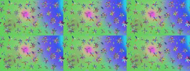 Soyut etnik raster çizim kalıbı. Çiçekler. Vadinin çiçekleri yeşil ve mavi renklerde.