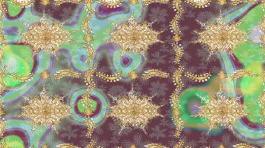 Altın şablonu çiz. Altın elementlerle nötr renklerde altın desen. Raster doğulu süsü.