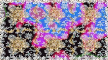 Gri renklerde, altın elementlerle kusursuz desen. Kusursuz klasik raster altın desenli. Geleneksel oryantasyon süsü. Raster illüstrasyonu. Klasik vintage arkaplan.