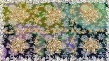 Gri renkler ve altın elementler üzerinde altın pürüzsüz desen. Raster illüstrasyonu. Kusursuz damaske klasik altın desen. Tekrarlayan ögelerle soyut arkaplan Raster.