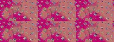 Sevimli çiçek raster deseni. Pembe ve morumsu renkte çiçekler. Renkli Yaz Temalı eskiz kalıbı. Düz Çiçek Elementleri Tasarımı.