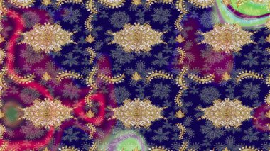 Davetiyeler, kartlar, web sayfası için Raster illüstrasyon. Doğu tarzı element. Altın desenli çiçek dekoru. Tasarım şablonu için çizgi çizimi sınırı. Mavi renklerdeki altın element.