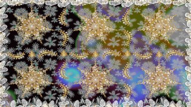 Soyut duvar kâğıdı, ambalaj dekorasyonu. Gri renkli Raster altın deseni. Altın kar taneleri basit, pürüzsüz desen. Kışın sembolü, Mutlu Noel tatili, Mutlu yıllar 2019.