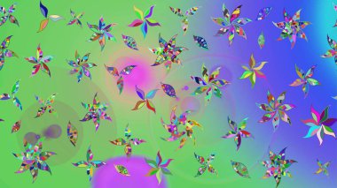 Suluboya çiçekli çiçek deseni. Yeşil ve mavi renkte güzel bir tekstil. Raster illüstrasyonu.