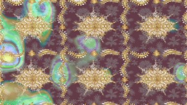 Kahverengi renklerde altın element. Tasarım şablonu için çizgi çizimi sınırı. Doğu tarzı element. Davetiyeler, kartlar, web sayfası için Raster illüstrasyon. Altın çizgili çiçek dekoru.