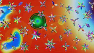 Moda baskıları için zarif bir şablon. Turuncu ve kırmızı çiçekli bahar çiçekleri. Küçük çiçekte güzel bir desen. Küçük renkli çiçekler. Motley illüstrasyonu.