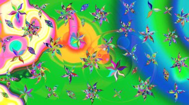 Renkli Bahar Teması eskiz kalıbı. Düz Çiçek Elementleri Tasarımı. Parlak arkaplan eskiz desenli çiçekli fantezi tasarımı.