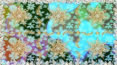 Raster soyut çiçek çelengi altın karalama fantezi yaprakları ve tarafsız renklerde çiçek. El yapımı dekoratif çerçeve, albüm kapağı, tebrik kartı, klasik Art deco tarzı.