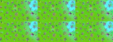 Çiçeksel fantezi tasarımı ve parlak bir arka plan çizimi. Renkli Bahar Teması eskiz kalıbı. Düz Çiçek Elementleri Tasarımı.