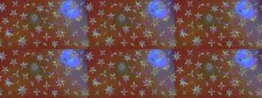 Çiçekler. Soyut etnik raster çizim kalıbı. Vadinin çiçekleri kahverengi ve nötr renklerde.