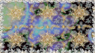 Kusursuz damaske klasik altın desen. Gri renkler ve altın elementler üzerinde altın pürüzsüz desen. Raster illüstrasyonu. Tekrarlayan ögelerle soyut arkaplan Raster.