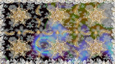 Barok tarzında kusursuz bir doğulu süsü. Raster oryantal süs. Geleneksel klasik altın desen. Altın elementlerle gri renklerde altın desen.