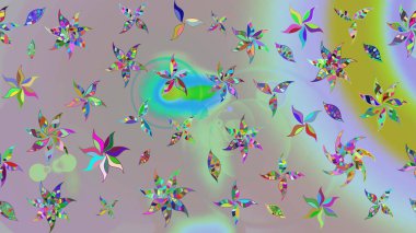 Raster - stok. Eskiz arkaplan modeli. Çiçekler yapraklarla ve papatya çiçekleri tarafsız ve gri renklerle.