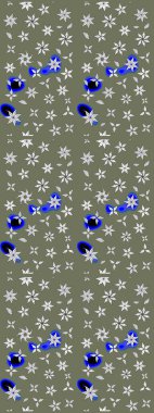 Raster illüstrasyonundaki çiçek desenli çizim. Yeşil ve beyaz renkte çiçekler.