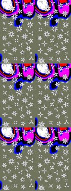 Raster. Yeşil ve beyaz renkli güzel çiçekli çizim deseni, suluboya çiçek deseni, duvar kağıdı, kart veya kumaş için fayanslı..