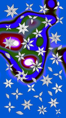 Süslü kumaş deseni. Raster illüstrasyonundaki çiçek desenli çizim. Düz Çiçek Elementleri Tasarımı. Renkli Bahar Teması çizim şablonu.