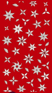 Kırmızı ve nötr renklerde yapraklar ve parlak renkli çiçeklerle muhteşem bir çiçek deseni. Modern çiçek arkaplanı. Moda baskıları için zarif bir şablon. Halk stili.