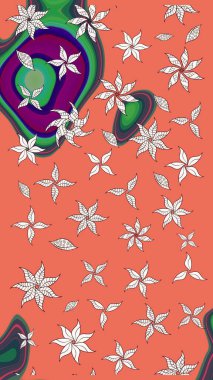 Renkli Bahar Teması eskiz kalıbı. Düz Çiçek Elementleri Tasarım Raster illüstrasyonu. Çiçek desenli eskiz. Turuncu ve nötr renkte çiçekler.