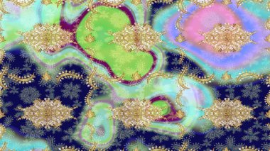 Barok tarzında altın çiçekli süs. Damask arkaplanı. Altın çiçekli eskiz deseni. Tarafsız renklerdeki altın element.