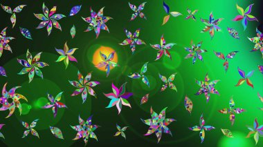 Raster illüstrasyonu. Yeşil ve gri renkli çiçekler. Küçük çiçekte sevimli çiçek deseni var..