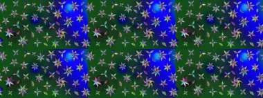 Çiçekler. Vadinin yeşil ve mavi renkli çiçekleri. Soyut etnik raster çizim kalıbı.