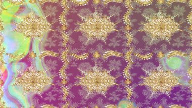 Eskiz oryantal klasik altın desen. Tarafsız renklerde altın tekrarlayan elementler içeren Raster soyut arkaplanı.