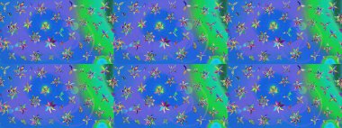 Yumuşak, yaz çiçekleri mavi ve yeşil renklerde. Çiçekli karalama şeklinde Raster çiçek deseni. Raster illüstrasyonu.