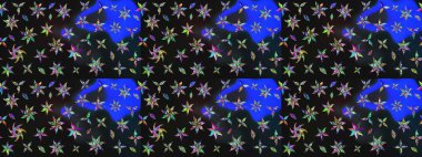 Raster illüstrasyonundaki çiçek desenli çizim. Gri ve mavi renklerde. Güzel kumaş deseni. Raster illüstrasyonu.