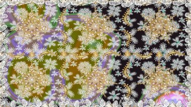 Gri renklerdeki altın element. Barok tarzında altın çiçekli süs. Altın çiçekli, pürüzsüz desen. Damask arkaplanı.