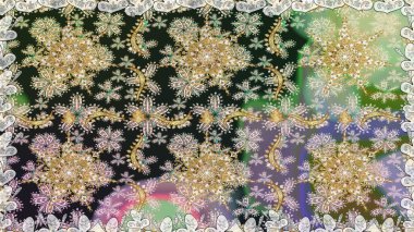 Gri renklerdeki altın elementler. Şık bir grafik desen. Kusursuz raster arka plan. Duvar kâğıdı barok, İspanyol kumaşı. Çiçek deseni.