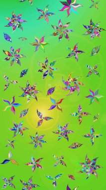 Raster illüstrasyonu. Yeşil ve sarı renkli çiçekler. El çizimi çiçekli soyut çizim deseni.