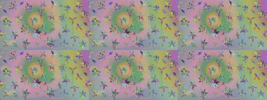 Süslü kumaş deseni. Raster illüstrasyonundaki çiçek desenli çizim. Renkli Bahar Teması eskiz kalıbı. Düz Çiçek Elementleri Tasarımı.